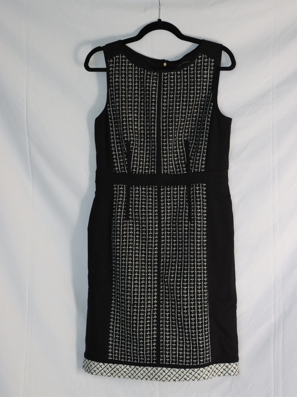 Ivanka Trump Black Tweed-Panel Midi Dress